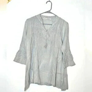 JP & Maddie Boho Flutter 3/4 Sleeve Cotton Ruffle Gray V-Neck Womens Small Tunic